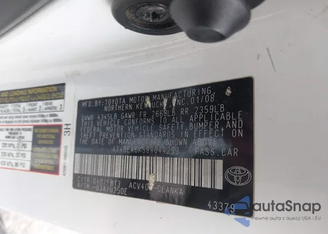 2008 Toyota Camry Le from USA, damaged, VIN 4T4BE46K58R044253